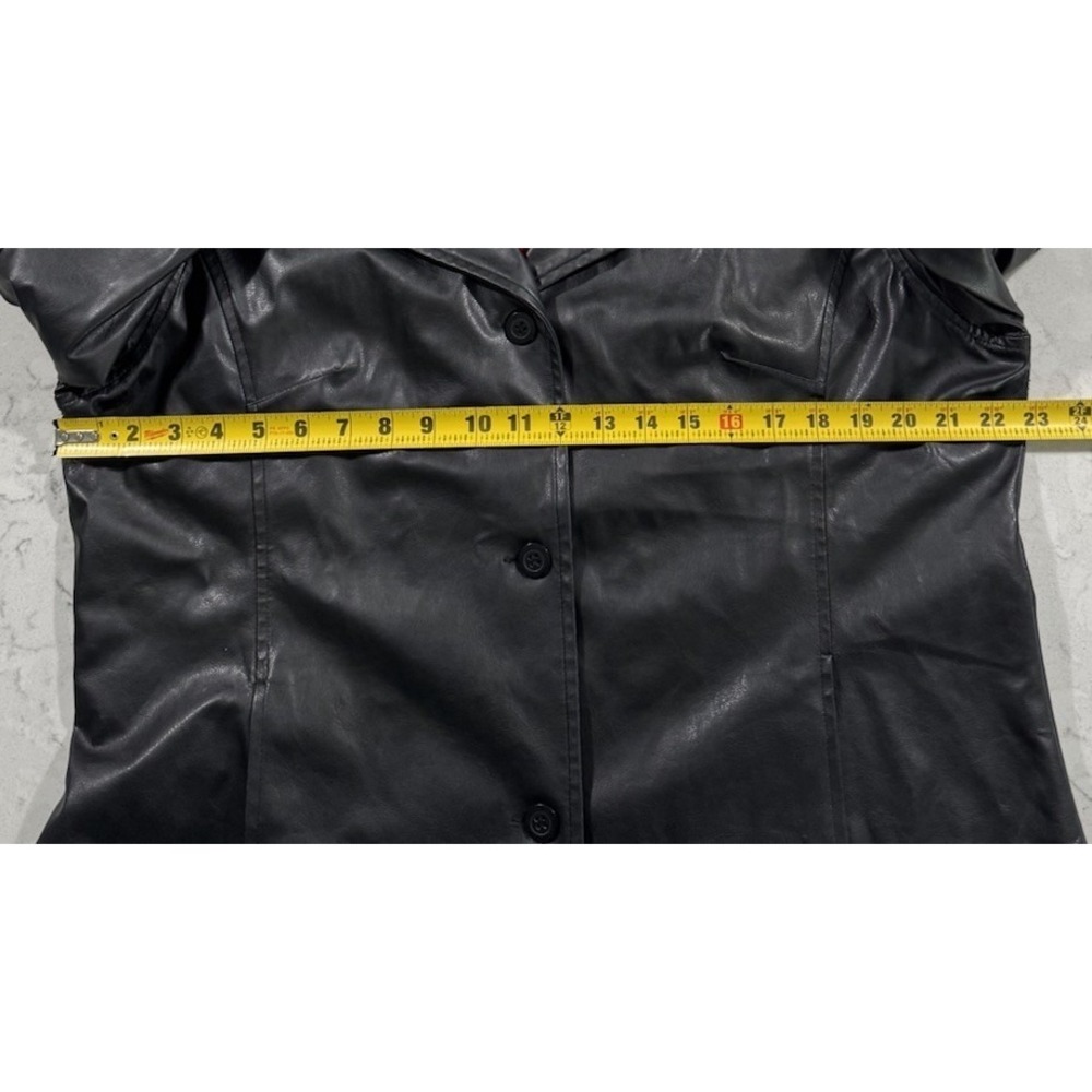 VTG Me Jane Blazer Jacket Womens XL Black Faux Leather Red Lining Grunge Y2K - Picture 10 of 12